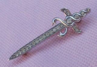 Vintage Alfred Philippe Crown Trifari Rhinestone Silver Sword Dagger Brooch Pin