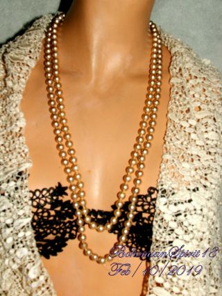 Vintage Signed Joan Rivers Faux Glass Pearls Long Double Strand Necklace
