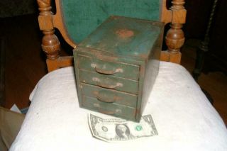 Vintage Industrial Small Green Metal 4 Drawer Parts Storage Box Cabinet
