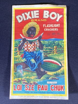 Vintage Dixie Boy Brand Firecracker Wrapper Label Only Black Americana 10x6