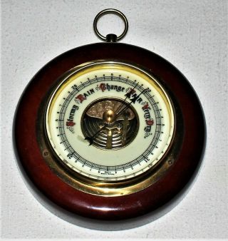Vintage Barometer / Western Germany / 5 1/8 " Diameter / Wood & Brass