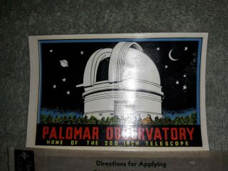 Authentic Vintage Nos Palomar Observatory San Diego Ca Travel Water Decal