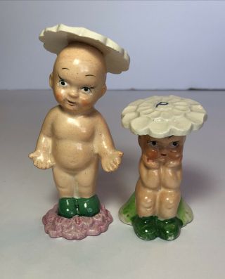 Vintage Pixie Babies With Flowers On Their Heads Salt & Pepper Shakers