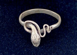 Vintage Art Deco Sterling Silver Coiled Snake Ring - Size 6.  5