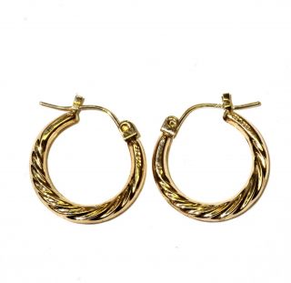 14k Yellow Gold Diamond Cut Hollow Hoop Womens Earrings.  9g Ladies Vintage