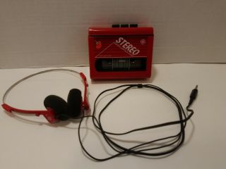 Vintage G.  E.  Personal Portable Cassette Player " Red " Complete W/orig Headphones