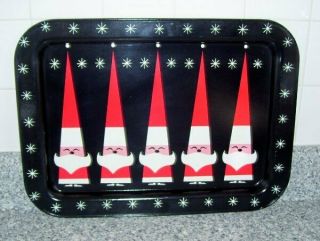 Vintage Holt Howard Metal Serving Tray Retro Santas Atomic Stars Whimsical Vg