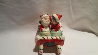 Vintage Santa & Mrs Claus With Sleigh Christmas Salt And Pepper Shakers Kreiss