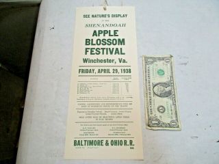 29 April 1938 Shenandoah Apple Blossom Festival Winchester Va B&o Rr Poster Nos