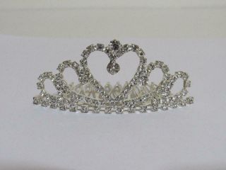 Vintage White Crystal Rhinestone Heart Wedding Tiara Hair Comb Pronged Faceted