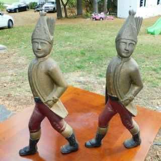 Vintage Hessian Soldier Cast Iron Fireplace Andirons