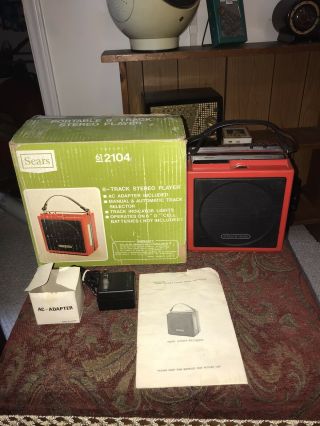 Vintage Red Sears Portable 8 Track Stereo Player 61 2104 With Orig Box