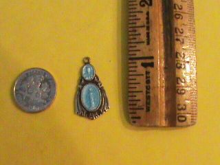 Vintage Sterling Silver Blue Enamel Virgin Mary Medal Pendant