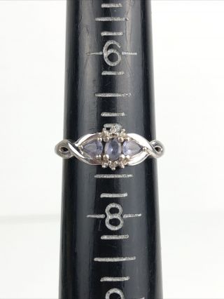 Vintage 10k White Gold Amethyst Diamond Ring Size 7 1.  98 Grams