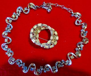 Vintage Signed Rhinestone Necklace And A Brooch Signed Weiss