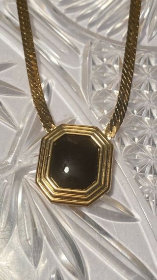 VTG Couture Omega Gold Collar Necklace Signed Christian Dior France Onyx Cab 2