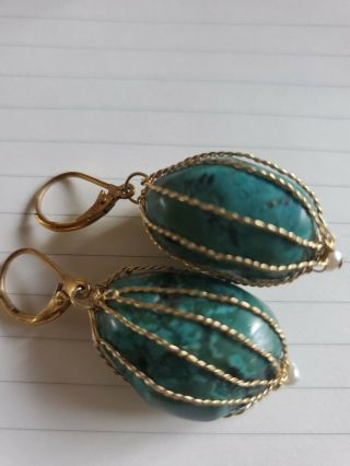 Vintage 14k Gf Gold Turquoise Earrings