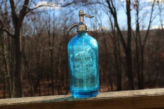 Vintage Blakeslee Brothers Bev Co.  Blue Seltzer Bottle Haven Conn Czech Made