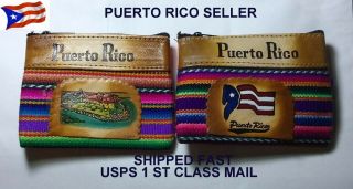 Leather Coin Purse Puerto Rico Flag Zipper Women Wallet Hang Bag Pouch Souvenirr