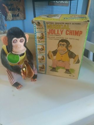 Vintage Daishin Japan Musical Jolly Chimp Toy Monkey W/ Box [battery Corroded]