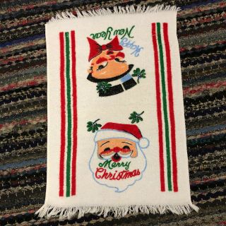Vtg Terrycloth Dish Hand Towel Christmas Santa Face & Year 