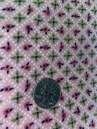 5 Yards Vintage Cotton Fabric Pink Flowers Green Leaves Small Print