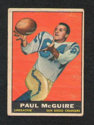 Vtg 1961 Topps Paul Mcguire Football Card 169 Vg Cond Orig Owner Card