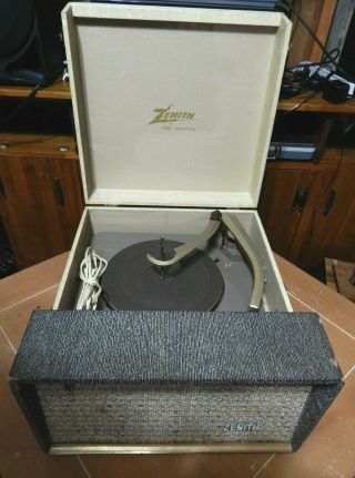 Vintage Tube Zenith Ap8j Dual Speakers Portable Record Changer Player Phonograph