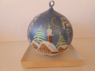 Vintage Large Glass Ball Hand - Painted Christmas Ornament