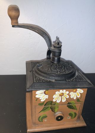 Vintage Wood Cast Iron Coffee Grinder