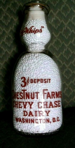 Vtg Milk Bottle Chestnut Farms Chevy Chase Dairy Washington D.  C.  Cream Top Qt.