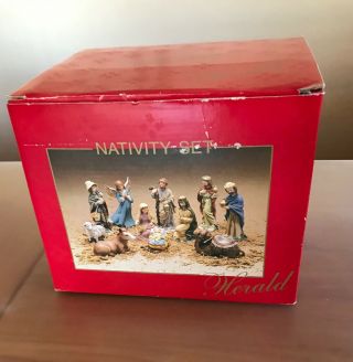 Vintage Herald 11 - Piece Nativity Scene Hand - Painted Figurines