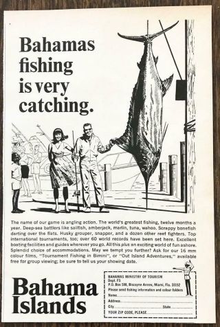 1967 Bahama Ministry Of Tourism Print Ad Bahamas Fishing Is Very Catching