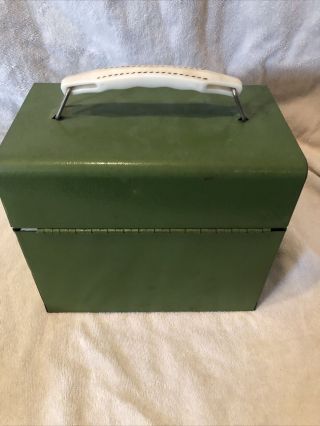 Vintage Olive Green Textured Metal 45 RPM Record Carry Case with Dividers 3