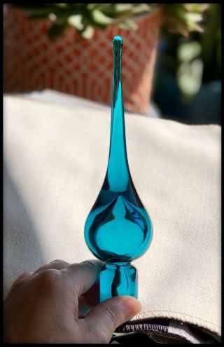 Vintage Genie Bottle Decanter Blue Spire Glass Stopper 7 3/4” Rainbow Glass (?)