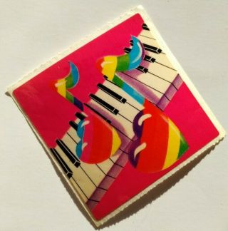 Vintage 80s Sticker Lisa Frank Music Notes Piano Rainbow Hearts Glossy 1983