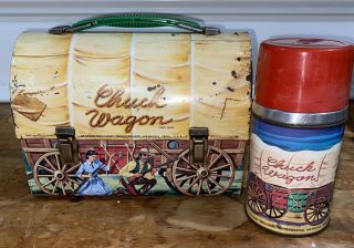 Vintage Chuck Wagon Dome Top Lunch Box With Thermos By Aladdin Wow