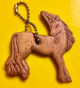 Vintage Unicorn Keychain Wood Wooden Carved Made In Canada Souvenir 70s Fantasy