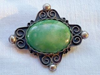 Vintage Sterling Silver Mexican Pin/brooch With Aventurine - Unusual