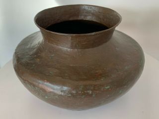 Vintage Hand Hammered Copper Pot Urn Planter Container Patina