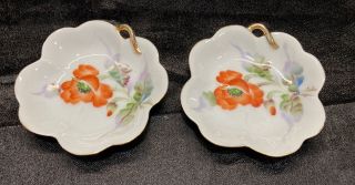 Set Of 2 Vintage Mini 3 1/2” Plates Butter Tea Bag Hand Painted Flowers - Japan