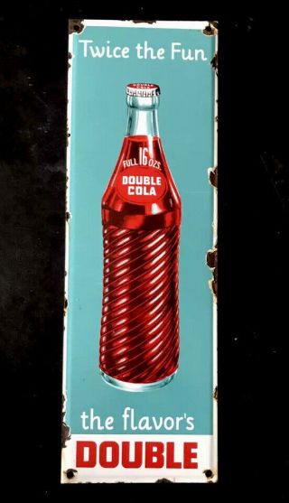Vintage 1930’s 17” Double Cola Soda Porcelain Sign Gas Oil Pump Gasoline