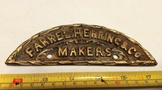 Vintage Farrel,  Herring & Co Makers Advertising Heavy Brass Or Bronze Safe Sign
