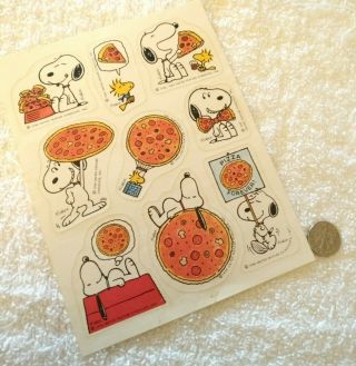 Vintage 80s stickers scratch sniff Hallmark Snoopy Peanuts Woodstock pizza 3