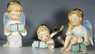 Vintage Set Of 3 Christmas Schmid Bros Littlest Boy Angel Trio Figurine Presents