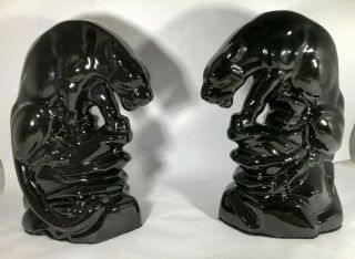 2 Htf Vintage Mid - Century Glossy Black Panther Table Top Ceramic 1950’s