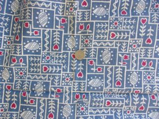 Vintage Feedsack Blue With Red Hearts.  42 By 35 Inches.  No Holes Or Stains.