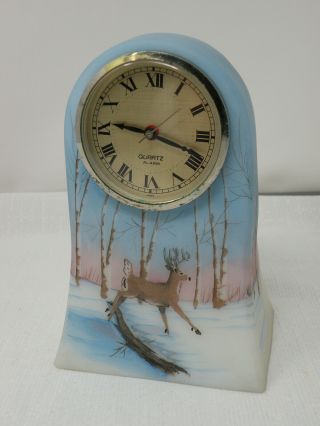Vintage Fenton Running Deer Buck Hand Painted Clock Signed D Hill No.  92 Of 2000