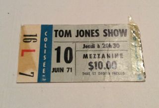 1971 Tom Jones Show Concert Ticket Stub Colisee Quebec City Vintage
