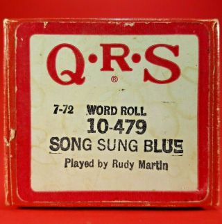 Vintage Qrs Word Roll 10 - 479 Piano Roll " Song Sung Blue " Played By Ruby Martin